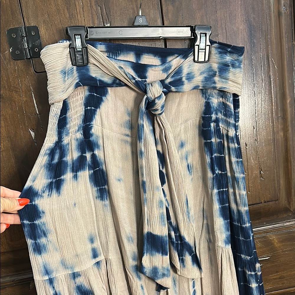 Blue and Cream Tie-Dye Wide-Leg Pants - Picture 4 of 7